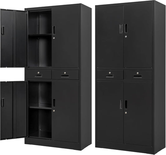 BESFUR Metal Cabinet, Garage Storage Cabinet with Drawers and Adjustable Shelves for Garage, Office, Classroom- Black
