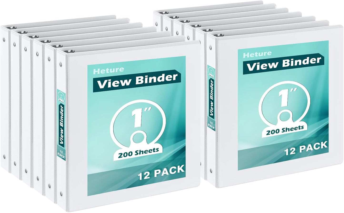 3 Ring Binder 1 Inch 12 Pack, 1" Clear View with Round Rings, PVC-Free,Holds for 200 Sheets 8.5“ x 11" US Letter Size Paper, Durable White Binders Perfect for Office,School and Home