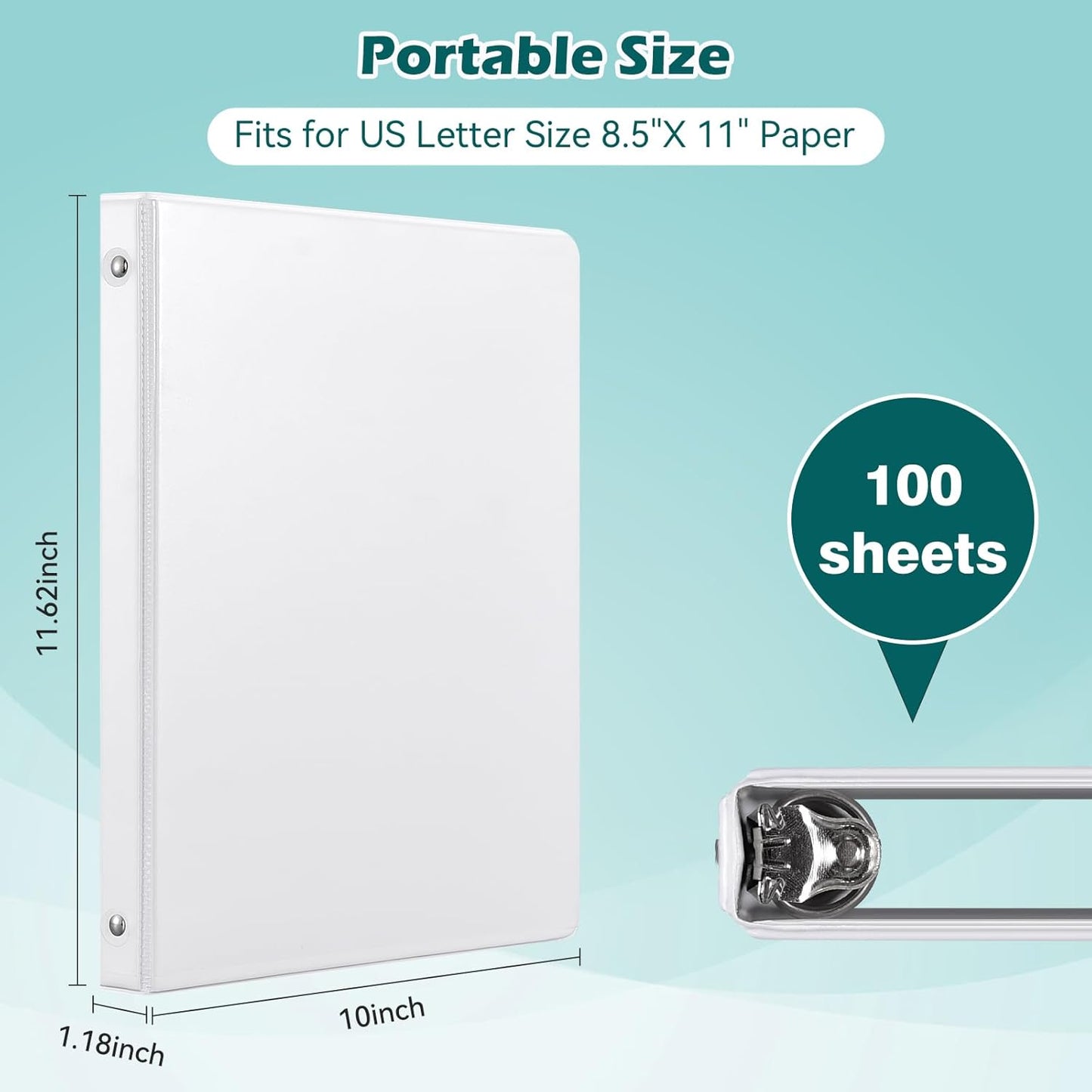 3 Ring Binder 0.5 Inch 12 Pack, 0.5" Clear View with Round Rings, PVC-Free,Holds for 100 Sheets 8.5" x 11" US Letter Size Paper, Durable White Binders Perfect for Office,School and Home