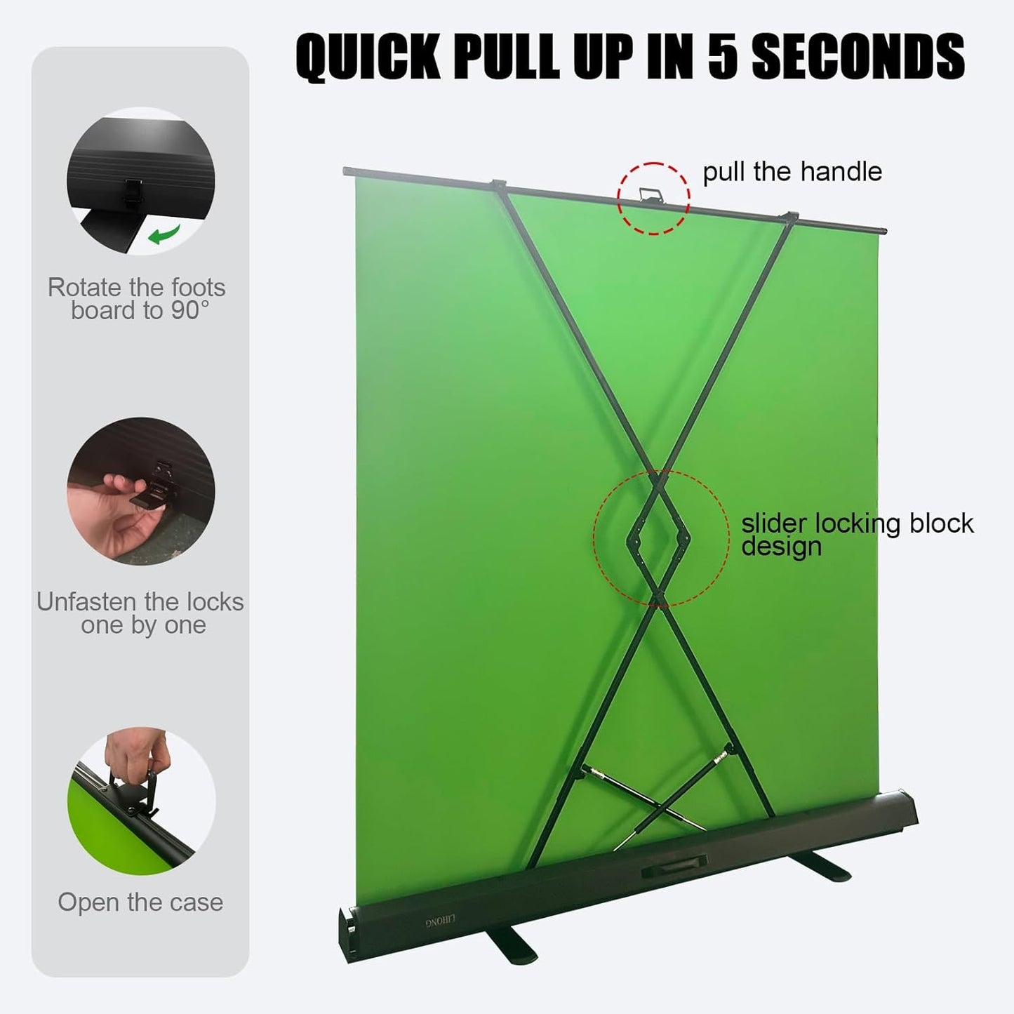 LIHONG Large Green Screen Collapsible Chroma Key Backdrop,Portable Retractable for Video, Live Game,Aluminum Base,Wrinkle Resistant Fabric,Pull-up Style,Auto-Locking Frame (78.7Wx78.7H inch)