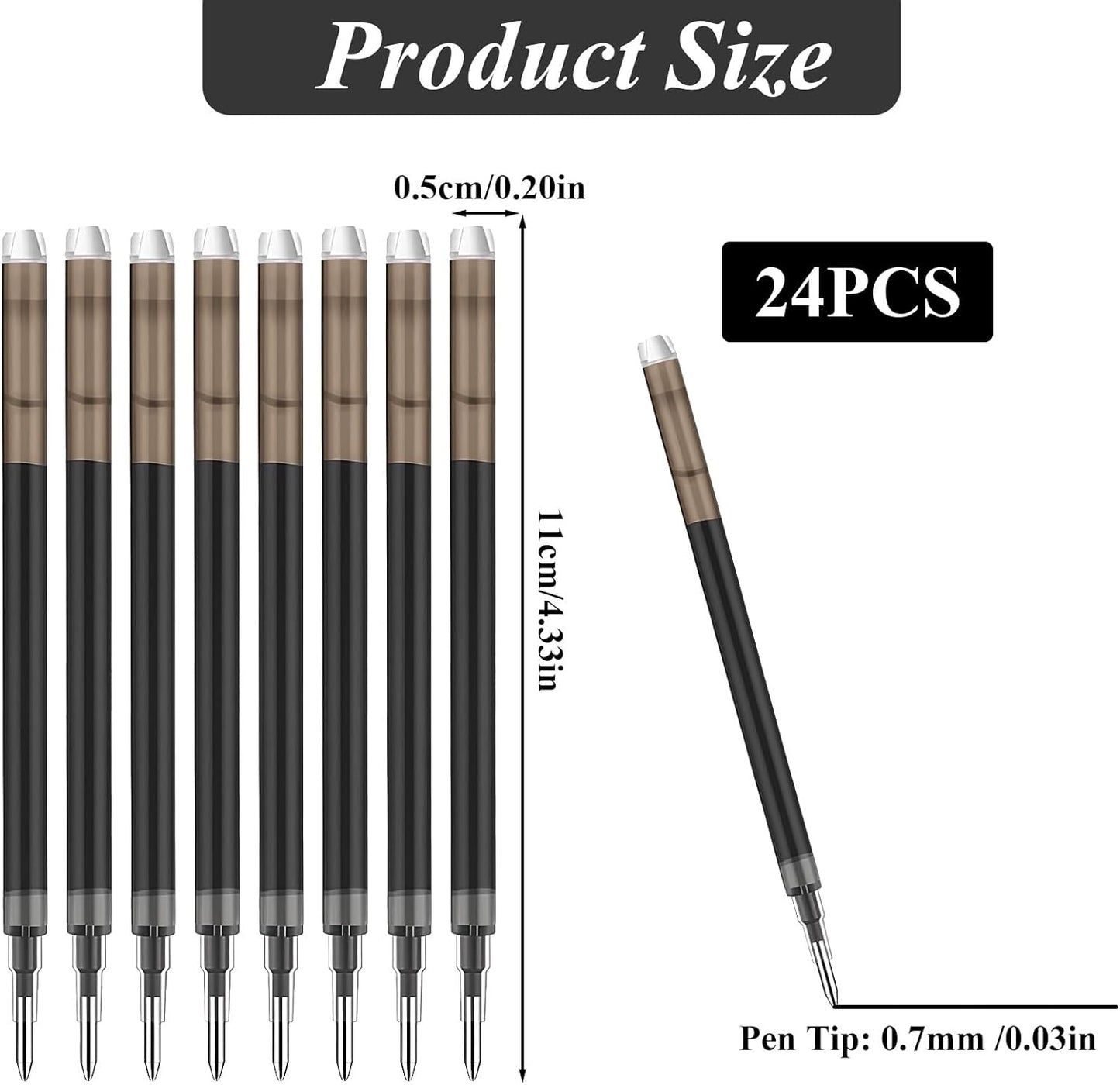 0.7 mm Erasable Gel Ink Pen Refills Compatible with Frixion Friction, Smooth Writing Multicolor Retractable Fine Point Pen Refill for School Office Home Art (Black, 24)