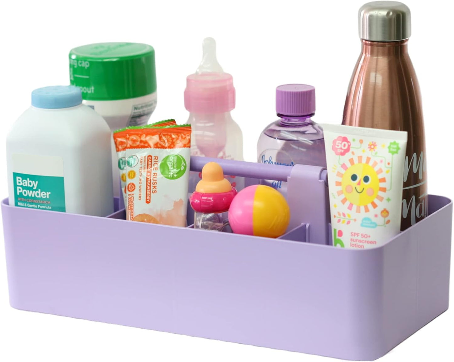 -Large Portable Caddy, DIY Dividers, 8 Compartments, School Office Supplies Home Business Basket with Handle Storage Modern Made in USA (6 PACK, Lavender)