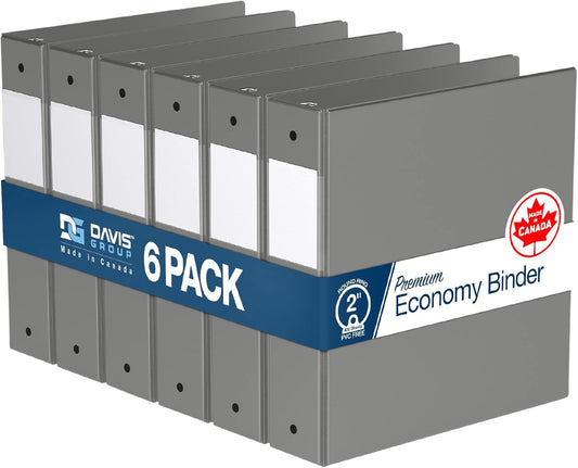 Premium Economy 6-Pack 3-Ring Binders for School or Office, Round-Ring Binders, 2 Inch, Gray