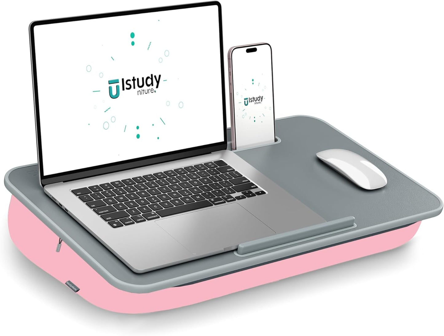 Lap Desk with Washable Cushion – Fits up to 17-In Laptops – Portable Laptop Desk & Stand – Bed desks & Tray for Writing, Reading, Working, Gaming on Bed, Couch, Floor – Istudyniture - Large, Rose Pink