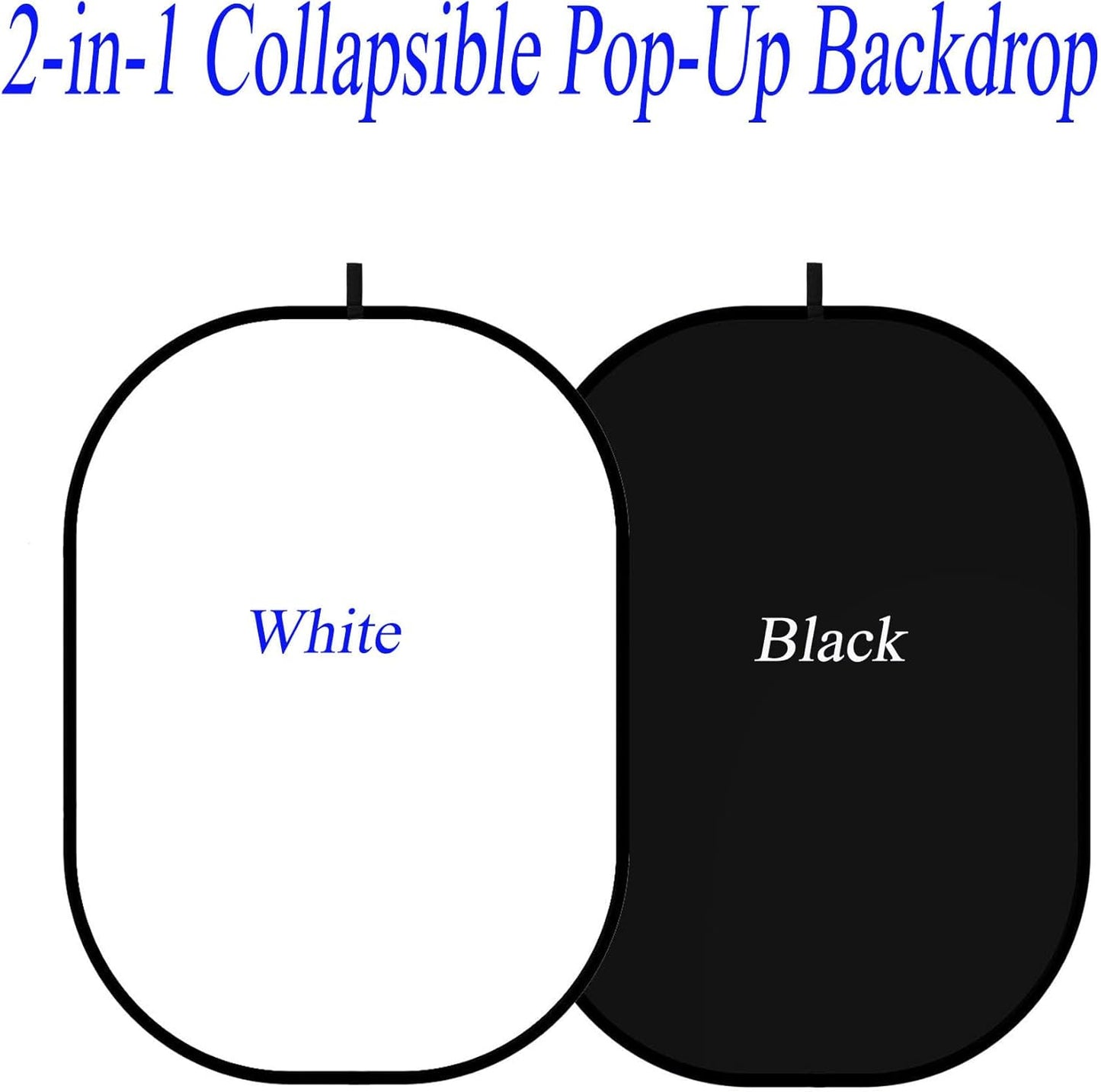 3.3x5ft/1x1.5m Chromakey Backdrop, 2-in-1 Black Screen and White Screen, Collapsible Reversible Pop Up Background for Photography Studio, Live Streaming, Video Shooting (Black/White)