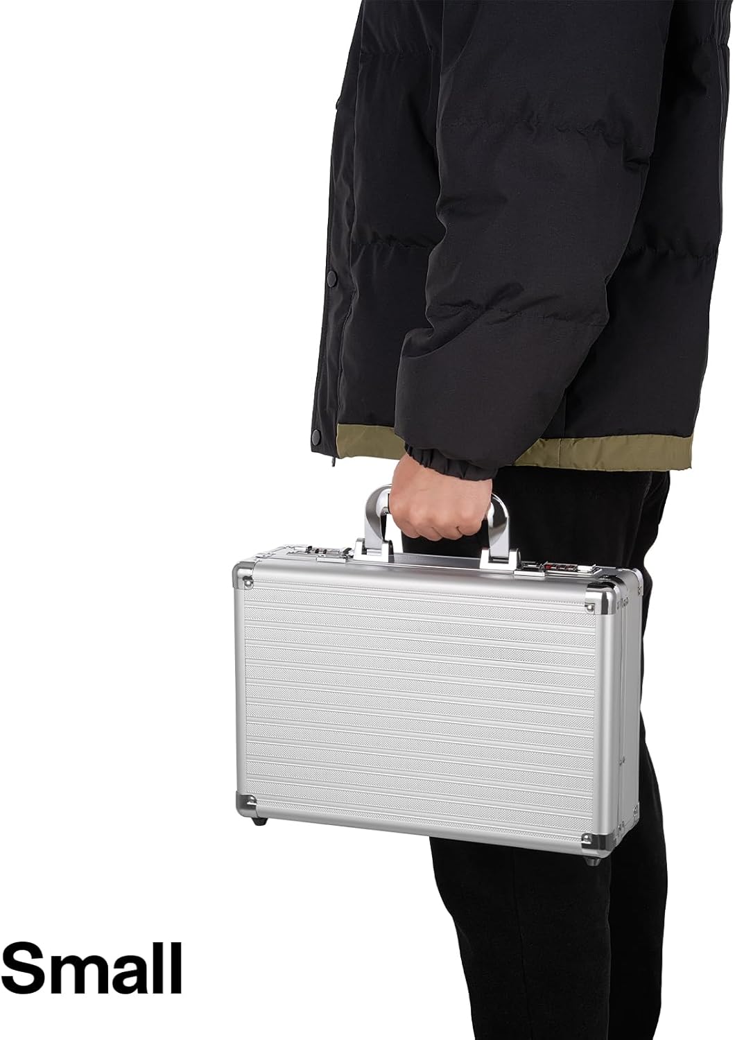 File Organizer Storage Box - 14.2 x 9.8 x 4.5 Inch Medium, Portable Locking Storage Totes with Dual Combination Locks, Lock Boxes for Personal Items, Cash, Briefcase - Silver