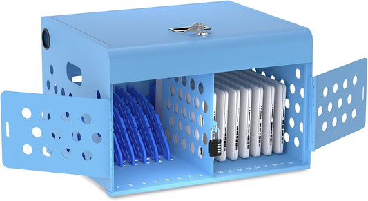 16-Device Charging Station for Laptops & Tablets, Wall-Mount Metal Charging Cabinet for Chromebooks, iPads – Lockable Charging Cart with Cable Management & Power Organization for Schools & Offices