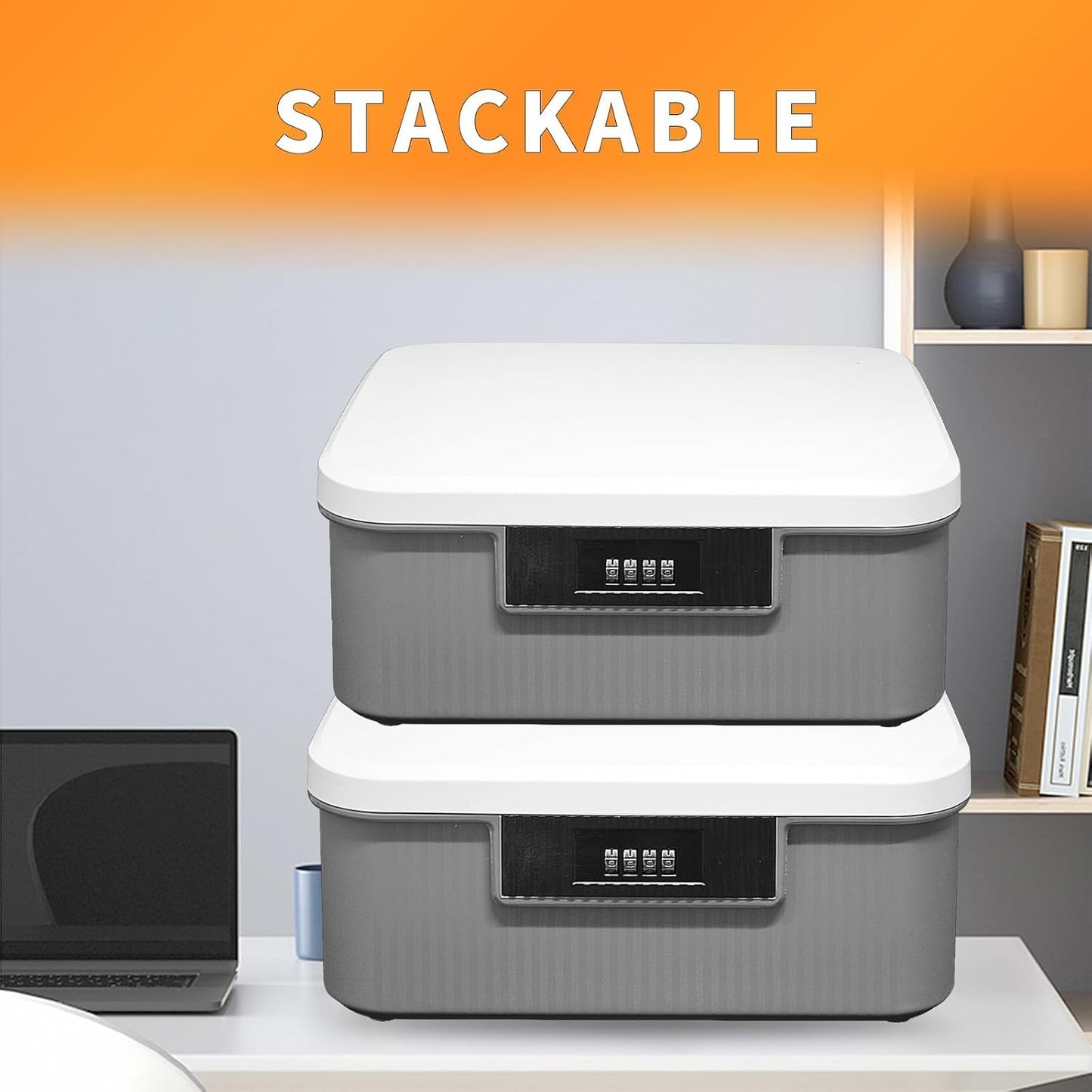 Lockable Storage Container Bin 2.3Gallon / 9L, 2 Layer Combination Lock Box Medicine Case Container for Personal Private Items, Medicines, Food, Snacks, Locking Cell Phone Smart Device Jail (Gray)