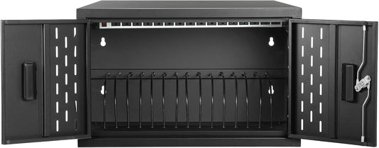 AQNIEGEP 16-Device Charging Station for Laptops/Tablets, Wall-Mount Charging Cabinet for Chromebooks/Laptop Computers, Laptop & Tablet Storage Carts for Classroom/Library/Office/Lockable, Black