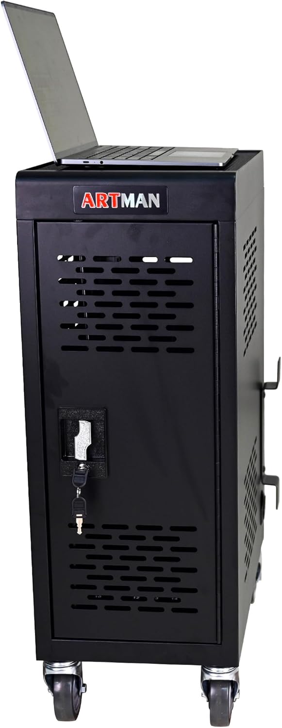 16 Device Mobile Charging Station for Laptops/Tablets/iPads/Chromebooks,16 Bay Lockable Charging Cabinet with Cable Management & Power Strip Included, Laptop & Tablet Storage Carts,Easy Assembly