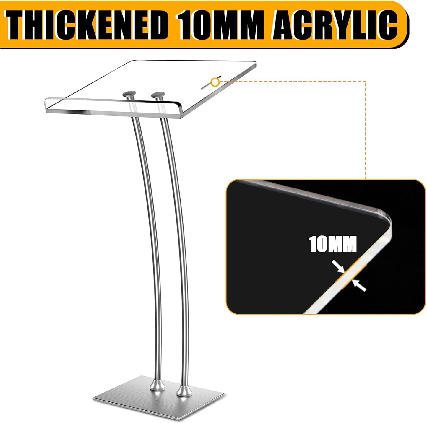 45'' Acrylic Podium Stand - Ultra Clear Iron Podium Pulpits for Churches, Modern Lectern for Conference, Speech, Classroom - 44.9''H x 23.6''L x 15.7''W