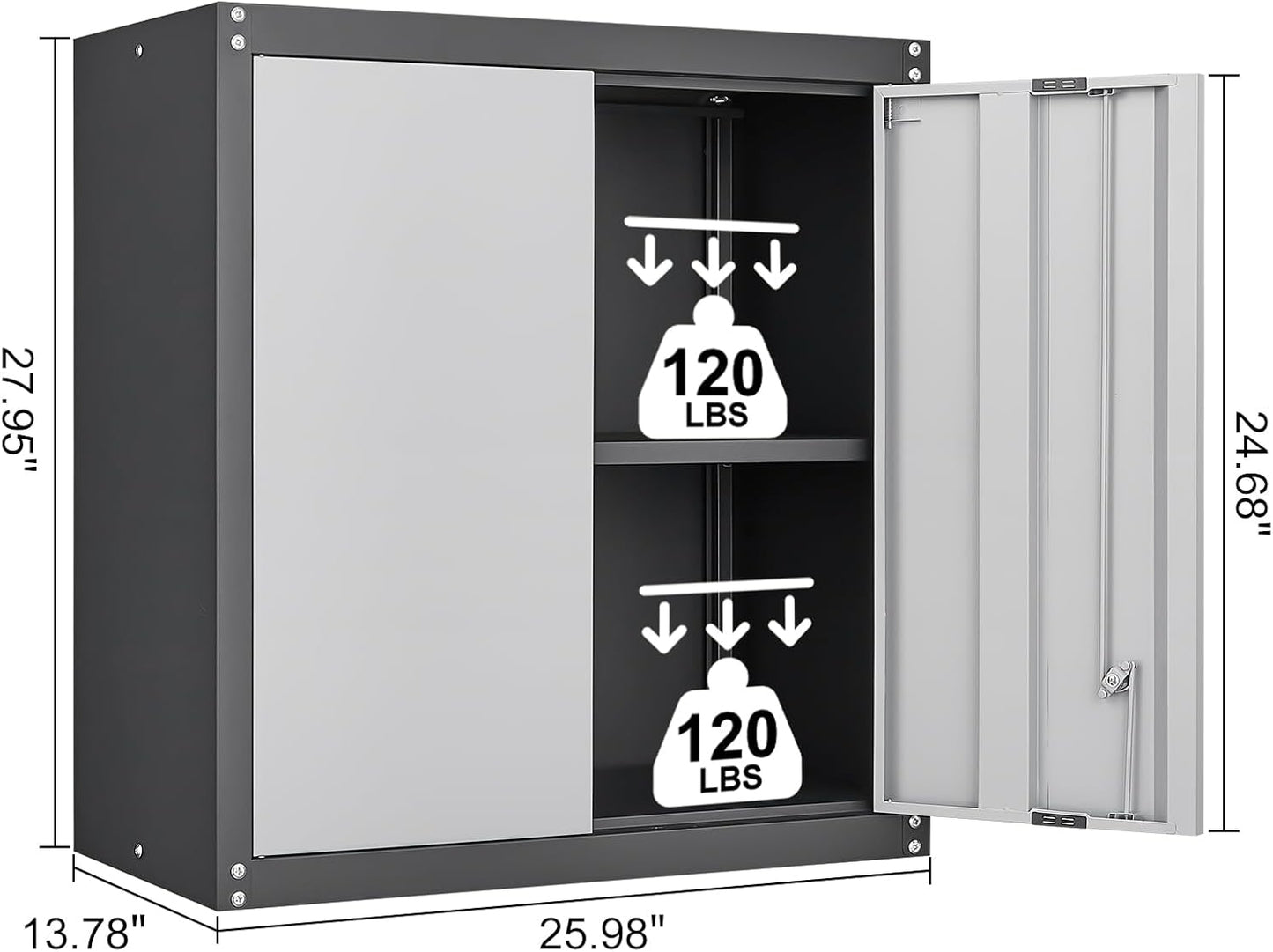 GREATMEET 28" H Lockable Metal Garage Storage Cabinets, Metal Cabinet Storage, Garage Wall Cabinet with Doors and Shelves, Hanging Floating, Grey&Black