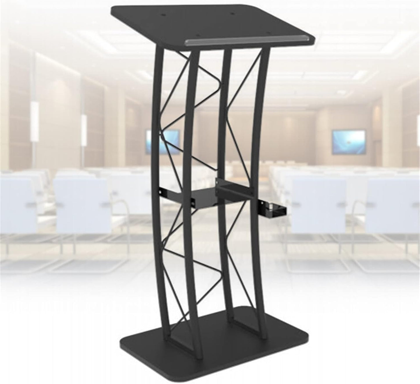YIYIBYUS Curved Podium Stand Metal Black Pulpit Lectern for Speeches, Opening Ceremonies, Celebrations and Other Occasions 1.2m Height,Countertop Size 60x40cm,Easy Assembly Required
