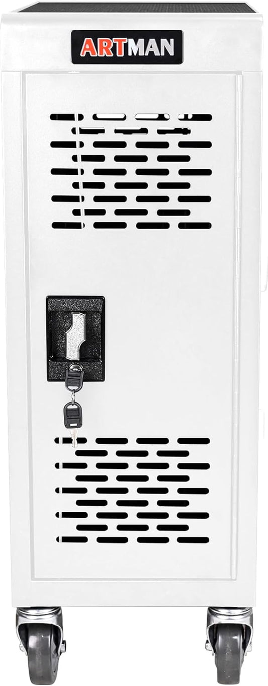 16 Device Mobile Charging Cart and Cabinet, Laptop Storage, Lockable Station, Easy Cable Management, Up to 14" Tablets and Chromebooks, White