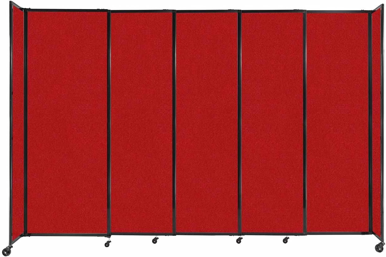 Versare Straightwall Sliding Portable Wall Partition | Freestanding Office Dividers | Locking Wheels | Temporary Room Separator | 11'3'' Wide x 7'6'' Tall Red Fabric Panels