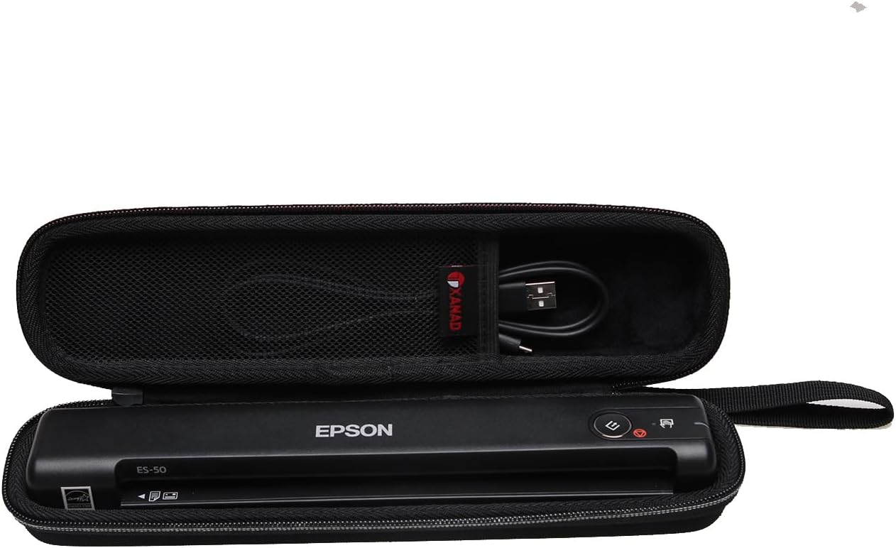 XANAD Black Case for Epson Workforce ES-50 / ES-55R / ES-60W / ES-65WR / DS-30 / DS-70 / DS-80W Document Scanner (Case Only)