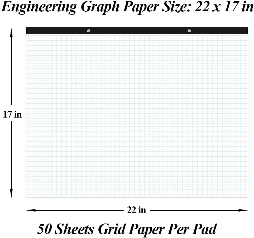 (2-Pack) Large Engineering Graph Paper - 22" x 17" Grid Paper, 100 Sheets/200 Pages, 4"x4" Grid Pad Giant Drafting Pad Sketching Graph Paper for Engineer Architect Designer Mathematician Draftsman