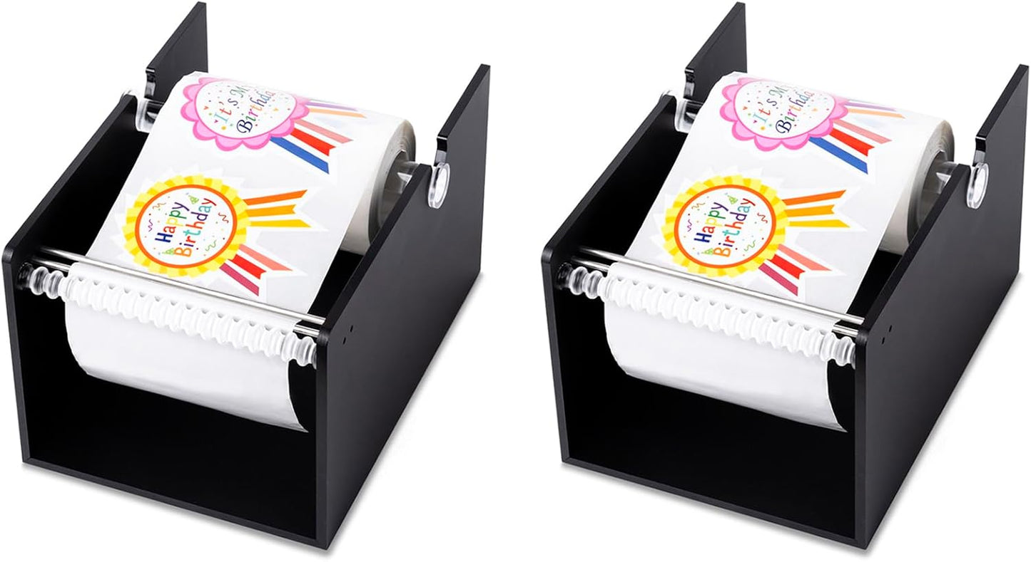 2 Pack Manual Label Sticker Dispenser for Rolls of Stickers - Adjustable Tabletop Acrylic Holder for Multiple Rolls in Classroom, Business, Home