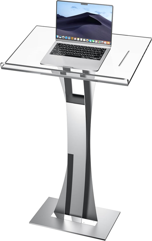 42.5" Acrylic Podium Stand, Pulpits for Churches with Iron Stable Bottom, Lectern with 10MM Thickened Acrylic Countertop, Multi Function Pulpit for Classroom Music Concert Wedding Conference