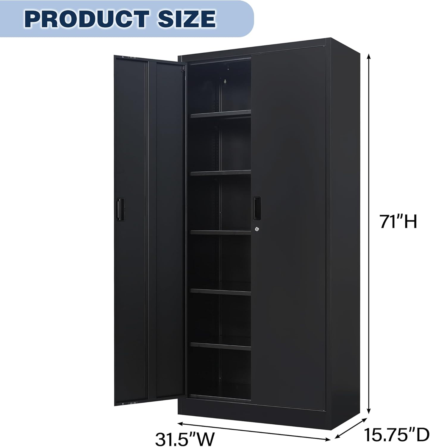 BESFUR Metal Cabinet with 5 Adjustable Shelves and Doors, Locking Storage Cabinet for Garage, Classroom and Office - Black