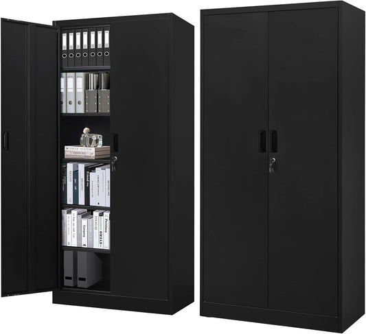 BESFUR Metal Cabinet with 5 Adjustable Shelves and Doors, Locking Storage Cabinet for Garage, Classroom and Office - Black