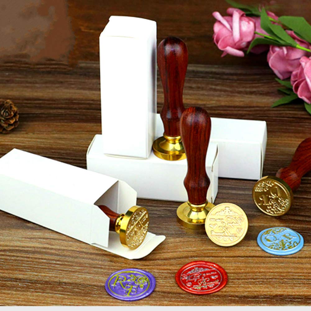 Flower Wax Seal Stamp with Removable Brass Head Wooden Handle for Envelope Sealing