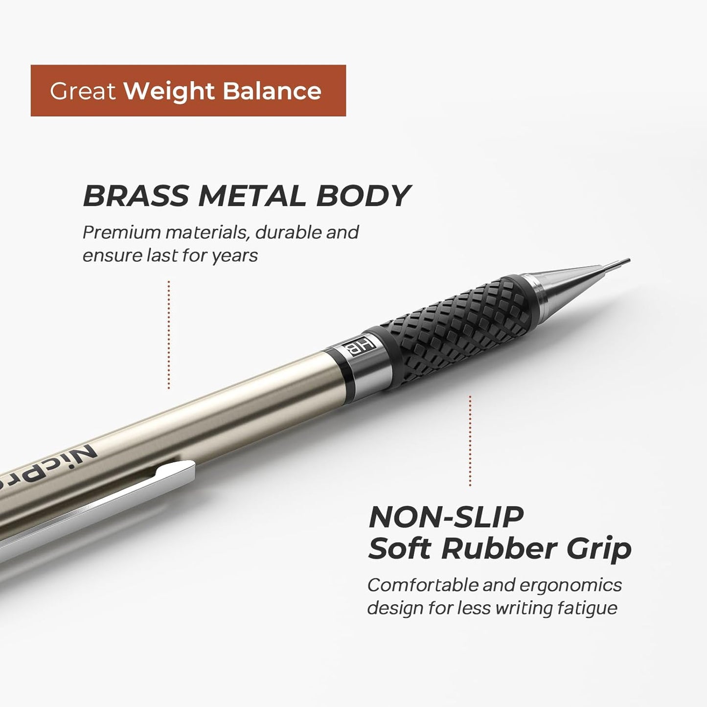 Nicpro 0.5 mm Art Mechanical Pencils Set in Gift Case, 6 PCS Metal Drafting Pencil 0.5mm with 6 Tube HB Lead Refills & 18 PCS Eraser Refills for Adults, Children, Artist Writing, Drawing, Sketching