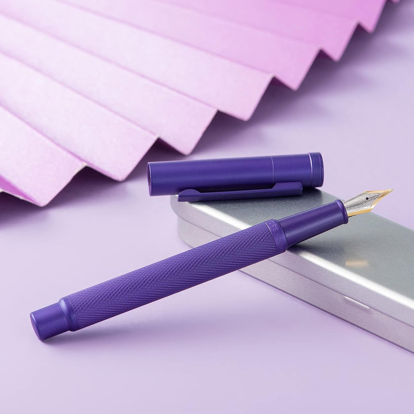 Hongdian 1851 Purple Forest Fountain Pen Blade Nib Classic Design Calligraphy Pen with Converter and Metal Pen Case Set