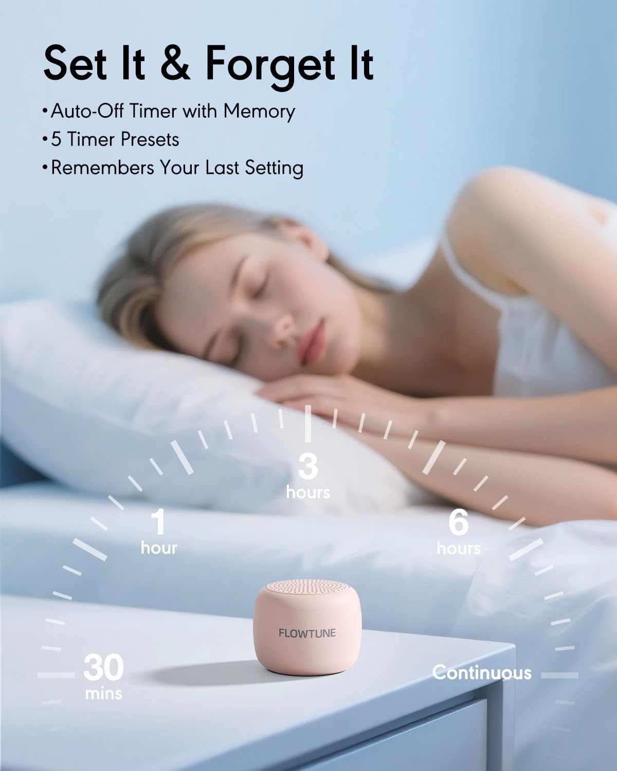 Sound Machine Flowtune White Noise Machine for Baby Adults, Mini Portable Sound Machine for Travel, 6H Timer, 18 Soothing Sleep Sounds Gift (Sakura Pink)