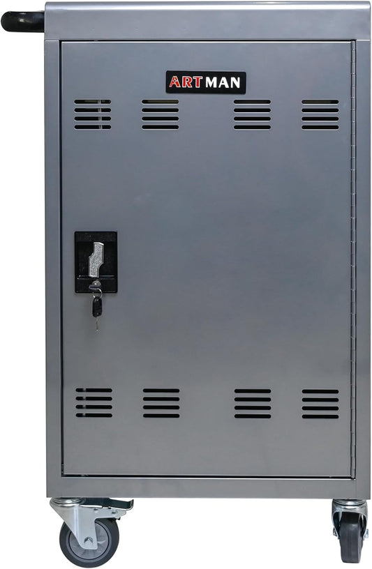 32 Device Mobile Charging Station for Laptops/Tablets/iPads/Chromebooks,32 Bay Lockable Charging Cabinet with Cable Management & Power Strip Included, Laptop & Tablet Storage Carts,Easy Assembly