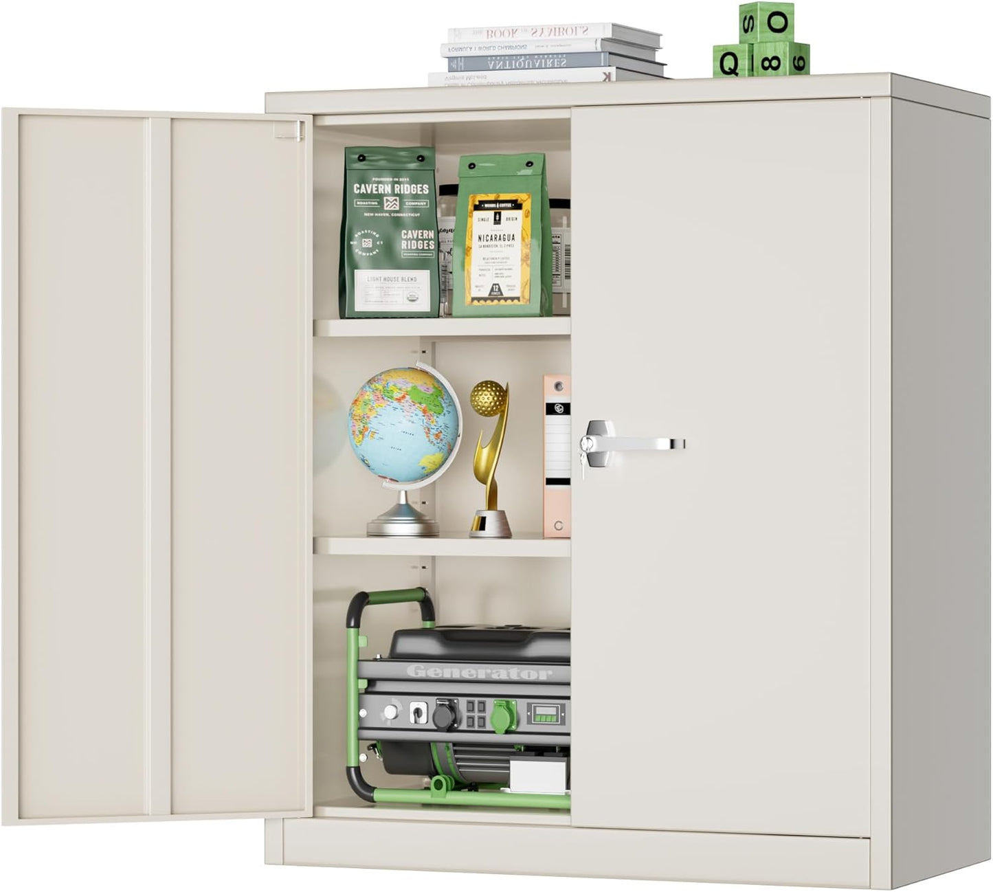 SUNCROWN Metal Storage Cabinets, 36”Locking Cabinet with Doors and Adjustable Shelves, Steel Utility Tool Garage Cabinets for Home, Office, Kitchen, Warehouse,Warm Grey