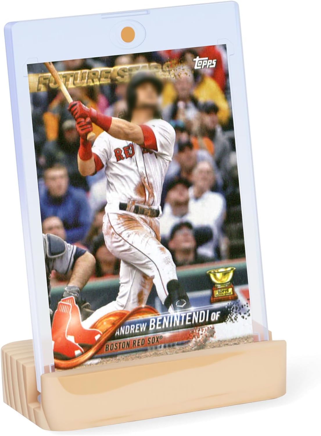 Magnetic Card Holder for Trading Card - Baseball Card Display Protector with Wooden Card Stand, 35pt Acrylic Hard Card Sleeves Case, Card Display Stand for PSA Slabs Trading Cards and Sports Cards