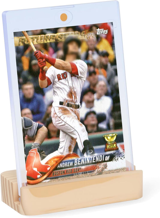 Magnetic Card Holder for Trading Card - Baseball Card Display Protector with Wooden Card Stand, 35pt Acrylic Hard Card Sleeves Case, Card Display Stand for PSA Slabs Trading Cards and Sports Cards