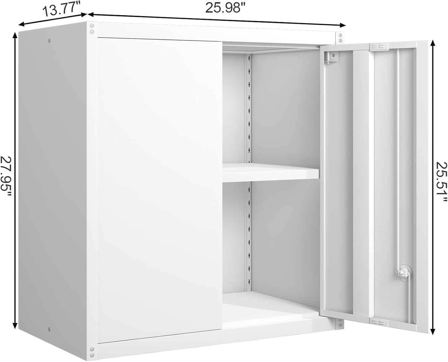 GREATMEET Locking Metal Wall Cabinet, Metal Wall Cabinets for Garage, Wall Mount Cabinet with Lock, Upper Cabinets Wall Mounted, Hanging Utility Cabinet with Adjustable Shelf