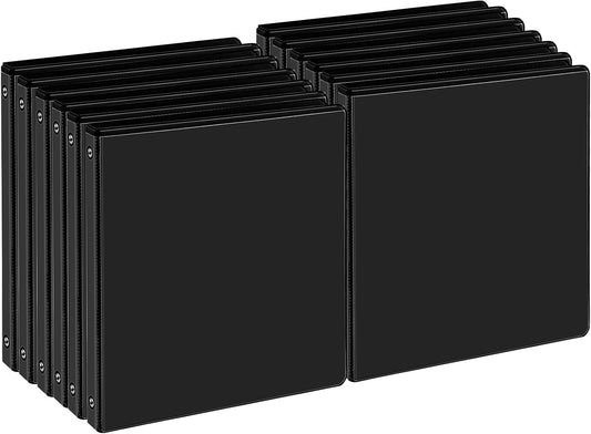 0.5-inch 3-Ring Binder, 1/2 Inch Round Ring Binder with 2 Inside Pockets, 12 Pack Black Binders, Clear View Cover Binders Holds 8.5'' x 11''Paper for Office/Home/Back to School