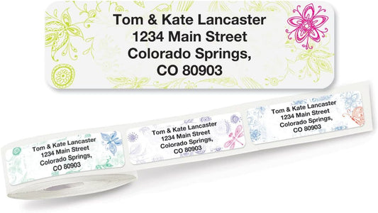 Colorful Images Flower Garden Rolled Personalized Return Address Mailing Labels with Dispenser, Customize with Name & Shipping Address, 250 ¾” x 2½” Self Adhesive, Easy Peel Label Roll