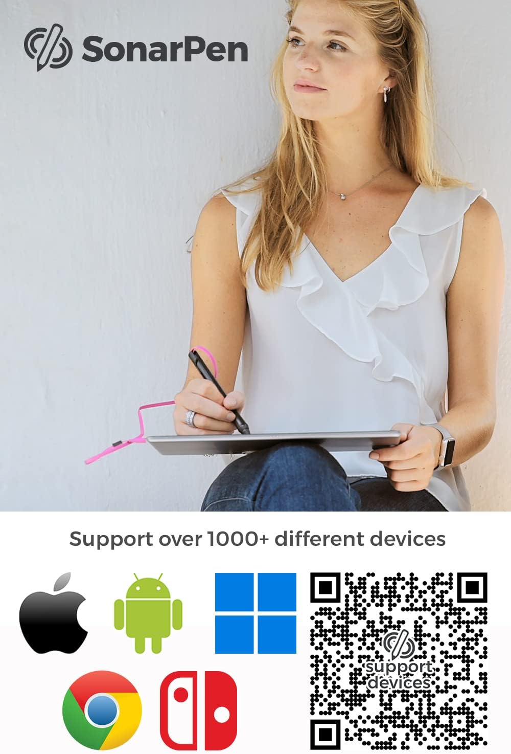 SonarPen: Pressure Sensitive Stylus Pen, with Palm Rejection and Shortcut Button. Battery-Less. Compatible with Apple iPad/iPhone/Android/Switch/Chromebook (Purple)