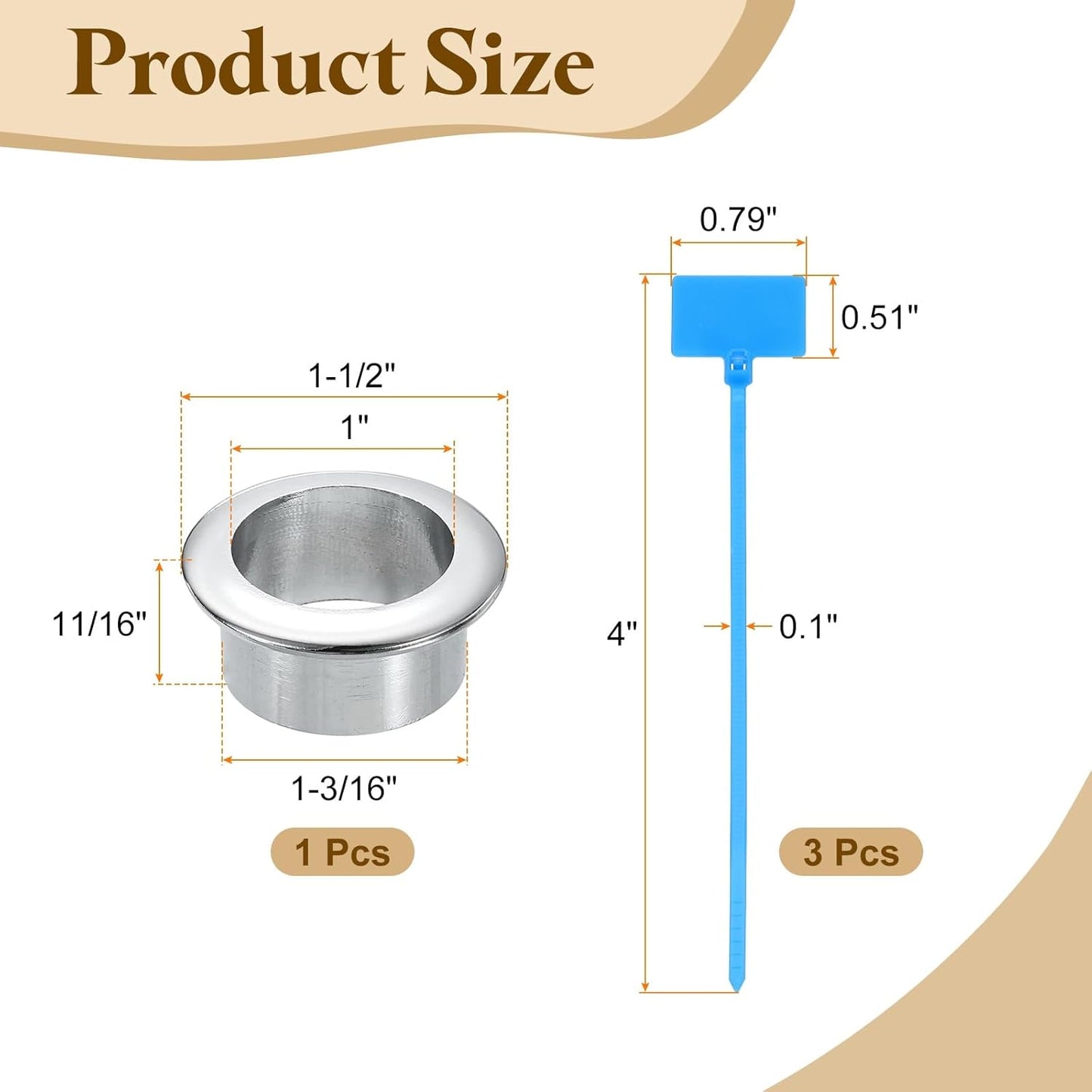 uxcell Desk Grommet, 1-3/16" (30mm) Zinc Alloy Cable Hole Cover Wire Cord Organizer with Marked Cable Ties for Home Office Desktop Wire, Silver Tone