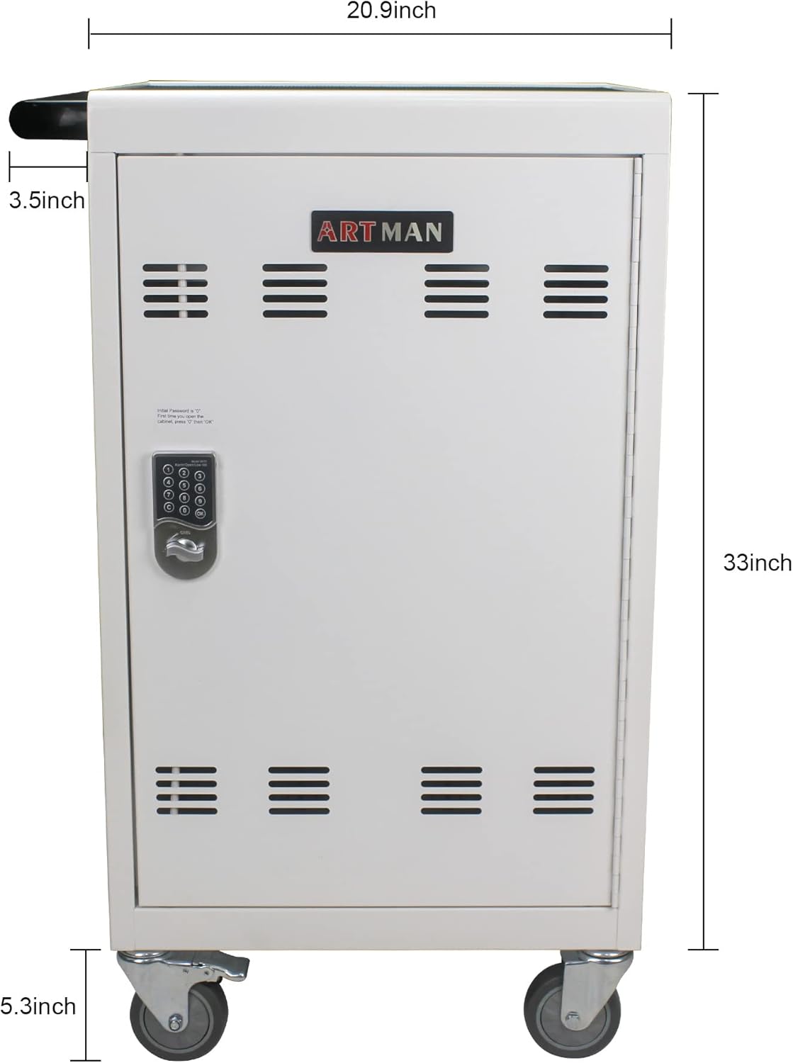 30-Device Mobile Charging Cart with Power Strip, Locks, Cable Management, Up to 16.3" Safe Charging Cabinet for Chromebooks, Tablets, Laptops. White with Code Lock