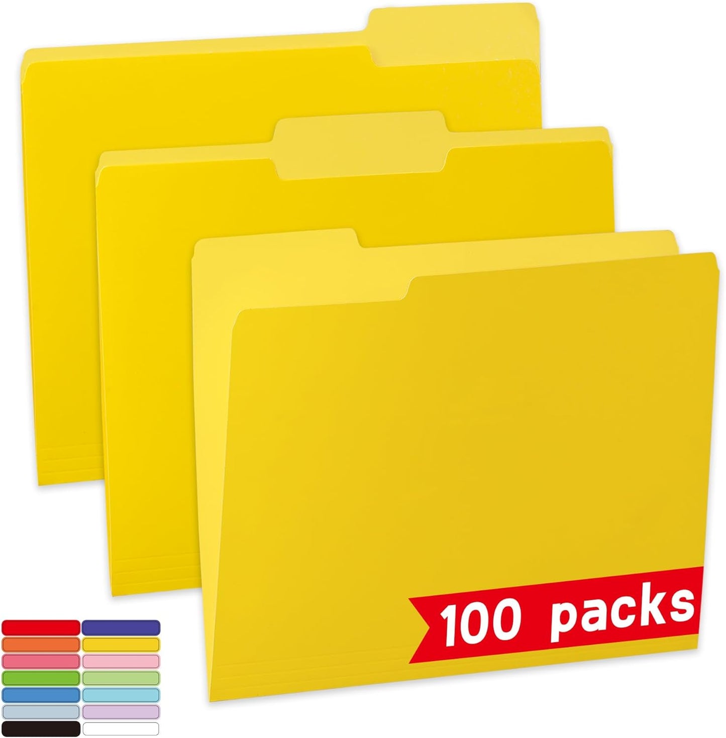 100 Packs Yellow File Folder,1/3-Cut Tabs,File Folders Letter Size,8.5x11 Inch File Folders for Office,School and Home,Folders for Documents