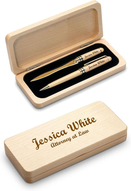 Executive Gift Shoppe | Elegance Collection Personalized Maple Wood Pen & Letter Opener Set with Custom Engraving