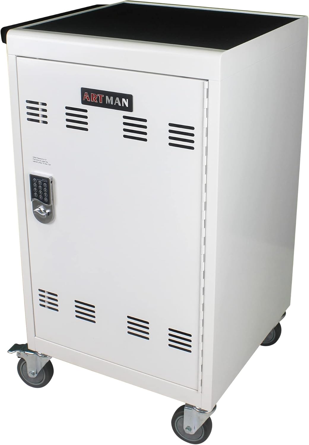 30-Device Mobile Charging Cart with Power Strip, Locks, Cable Management, Up to 16.3" Safe Charging Cabinet for Chromebooks, Tablets, Laptops. White with Code Lock