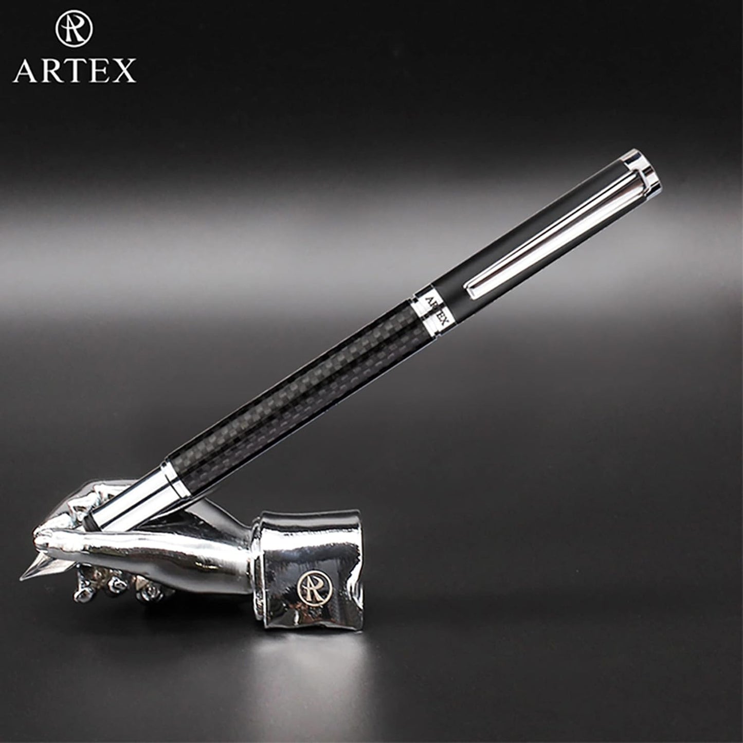 Stylish Fountain Pen : Luxury, Elegant, Germany F Fine Nib, Gift for Men & Women, Professional, Executive, Metal, Gift Box. –Free Engraving (BlackSilver (Carbon)), AT-F4CARBON-1, 14cmx1.2cm