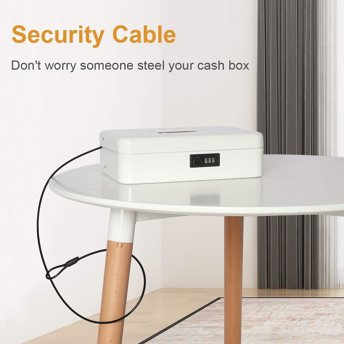 Jssmst Large Locking Cash Box with Money Tray, Metal Money Box with Combination Lock, White