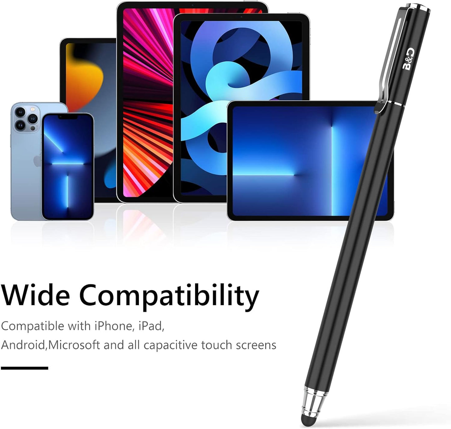 (2 Pcs)[0.18-inch Fine Tip ] Stylus Touch Screen Pens 5.5" L Perfect for Drawing Writing Gaming Compatiable with Apple iPad iPhone Samsung Tablets and All Other Touch Screens