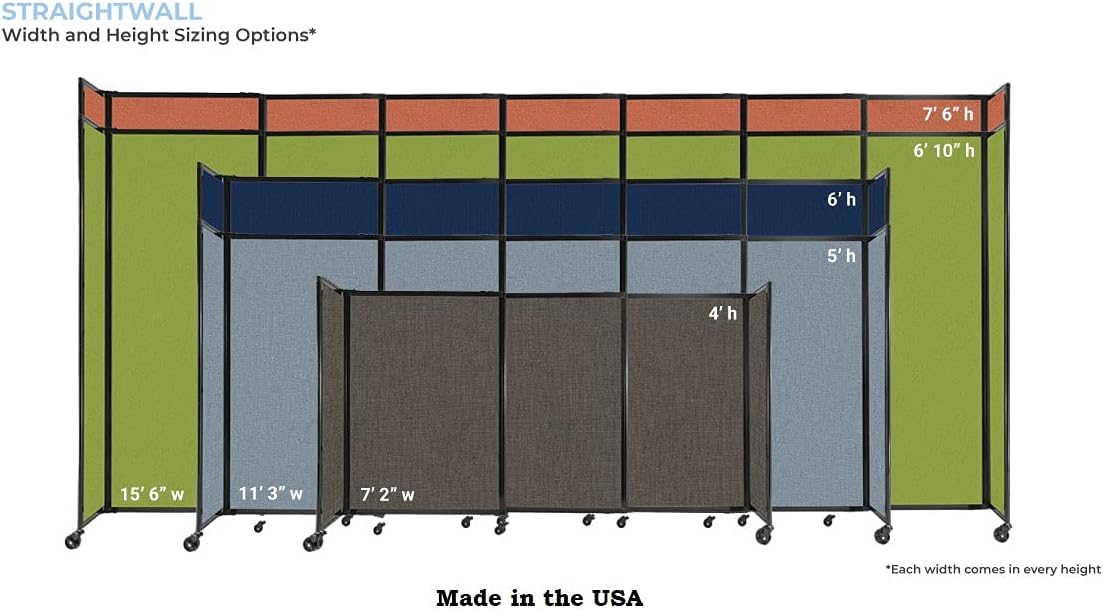 Versare Straightwall Sliding Portable Wall Partition | Freestanding Office Dividers | Locking Wheels | Temporary Room Separator | 7'2" Wide x 7'6" Tall Warm Pebble Fabric Panels