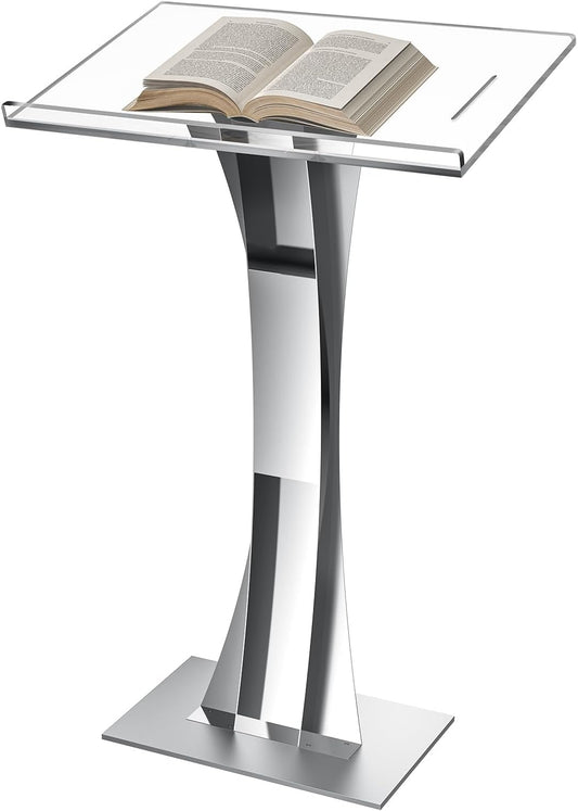 45" Acrylic Podium Stand, Ultra Clear Iron Pulpits for Churches, Modern Podium Lectern for Church, Conference, Speech, Classroom, 44.9"H x 23.6"L x 15.7"W (Silver)