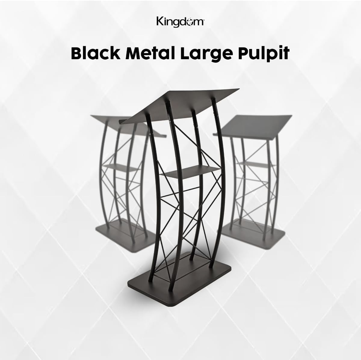 Kingdom KMLSTL Large Curved Metal Lectern with Durable Powder Coat Finish and a Built in Shelf - Black