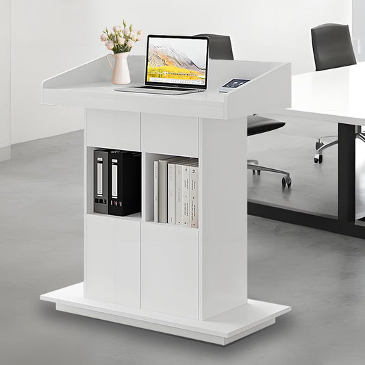 Solid Wooden Podium Stand Podiums for Classroom Lectern Podium Stand Wood Church Pulpit with 3 Levels of Storage and Heightened Baffles (White, 31.5in)