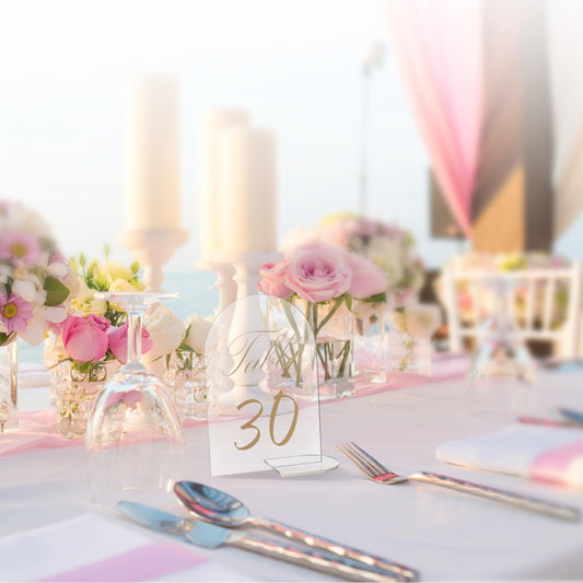 30 PCS Gold Table Numbers Holders 1-30 Clear Acrylic Table Numbers Holders Prominently Display for Wedding Reception Event Party Restaurant Centerpieces Decor 4 x 6 Inch